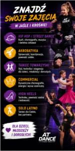 Zajęcia taneczne AT DANCE w Jaśle i Krośnie – Hip Hop, Akrobatyka, Taniec Towarzyski, Commercial, High Heels i Solo Latino